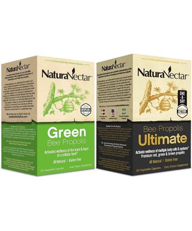 NaturaNectar Natural Bee Propolis Bundle - Green Bee Propolis and Bee Propolis Ultimate - for Immune Support Memory and Focus - 60 Capsules per Bottle - Buy Online on GoSupps.com