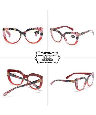 100 Classic Floral Oversized Cat Eye Blue Light Glasses for Women - Anti-Glare Reading Glasses - 3-Pack Spring Hinges - Stylish 3.0x Magnification - Buy Online on GoSupps.com