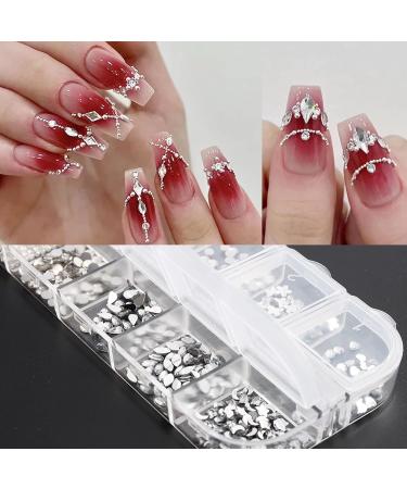 FEIlei 12 Grids Box Set Flat Back Rhinestones and Small Round Diamond Combination for DIY Nail Art Accessories Crystals - Buy Online on GoSupps.com