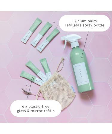 Spruce Glass & Mirror Starter Kit Bundle: Refillable Cleaning Kit with Aluminum Eternity Bottle and 6 x Plastic-Free Concentrated Refills. Just-add-water. Eco friendly Non-toxic 100% Vegan - Buy Online on GoSupps.com