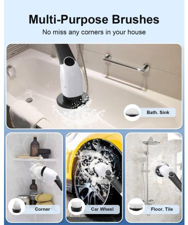 Leebein 2023 Electric Spin Scrubber: Cordless Cleaning Brush with 8 Brush Heads & Extension Handle - White - Buy Online on GoSupps.com