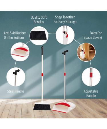 Broom and Dustpan Set - Heavy Duty Upright Standing Dust Pan with Extendable Broomstick - Easy Assembly for Home, Kitchen, Office - No More Tears Design - Buy Online on GoSupps.com