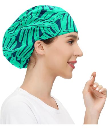 Adjustable Working Caps Tie Back Cover Hair Bouffant Hats Sweatband - Monstera Tropical Leaf | One Size Fit All - Buy Online on GoSupps.com