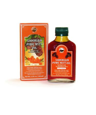 High -quality variety cedar nut oil (pine core oil) enriched with sea buckthorn - 100 ml. Native authentic and 100%natural.Unfiltered just pressed first cold pressed.Cedar nuts pressed