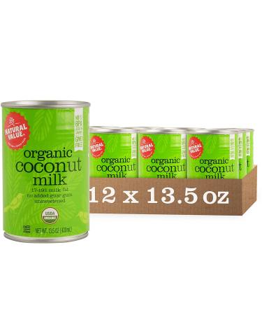 Natural Value Organic Coconut Milk 13.5oz Cans - Pack of 12 | USDA Certified, Non-GMO, Vegan - Buy Online on GoSupps.com