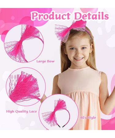 Neon Lace Bow Hairband 1980s Pink Headband Hairband Hair Accessories Lace Headbands Pink Accessories For Women Girls Mardi Gras Christmas Cosplay - Buy Online on GoSupps.com