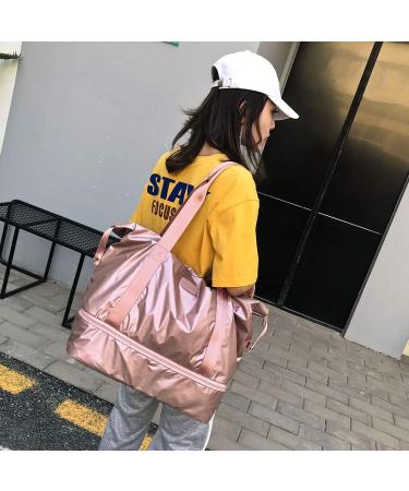 Fancyfree Double Layers Large Travel Tote Bag with Shoes Compartment - Ideal Gym Duffle Bag for Women and Men (Rose Gold) - Buy Online on GoSupps.com