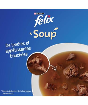 FELIX Soup Original | Adult Cat | Selection of Beef Chicken and Lamb | Pack of 8 | 6 x 48g | Soup Bag - Buy Online on GoSupps.com