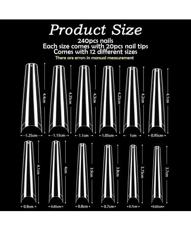 240 Pieces Nail Tips - Transparent Half Cover Acrylic Extensions for DIY Nail Art | 12 Sizes Clear French Wrong Nails - Buy Online on GoSupps.com
