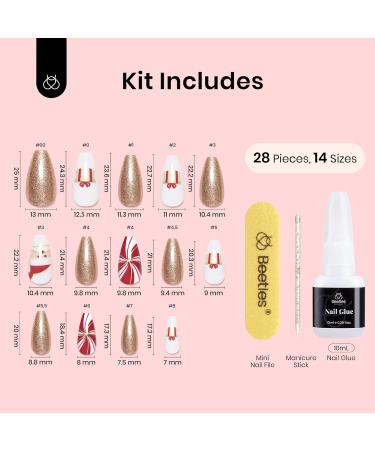 Beetles Press On Nails - Medium Coffin Red Fake Nails Kit | Reusable 14 Sizes | Christmas Nail Art with Glue & File - Buy Online on GoSupps.com