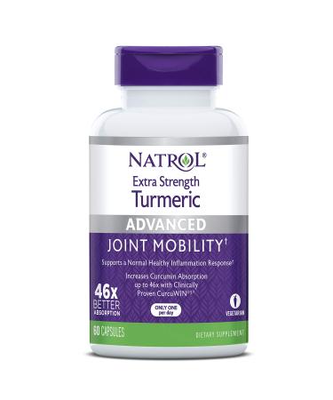 Natrol Extra Strength Turmeric Capsules, Supports Cellular, Inflammatory, Heart, Joint and Brain Health, Clinically Proven CurcuWIN, 46x Better Absorption, 60 Count