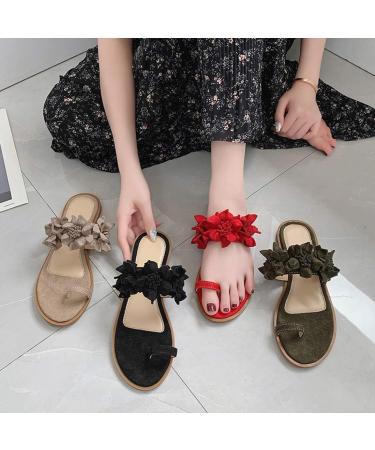 Creev Women's Orthopedic Sandals - Casual Flower Flat Slip-On Beach Travel Shoes | Ergonomic Flip-Flops in Gray & Dark Green (EU Sizes 38 & 42) - Buy Online on GoSupps.com