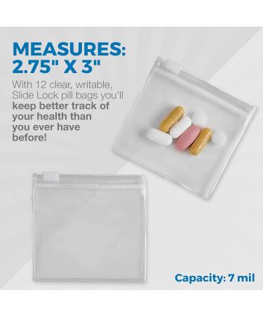 Zippered Pill Pouch Bags - 12 Pcs Clear Mini Bags for Pills Vitamins Supplements - BPA-Free Reusable & Travel-Friendly - Buy Online on GoSupps.com