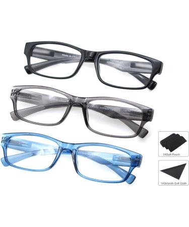 Buy 3 Pack High-Quality Reading Glasses 1.25 | Comfortable Rectangular Frames for Men & Women - Black & Blue-Gray - Buy Online on GoSupps.com