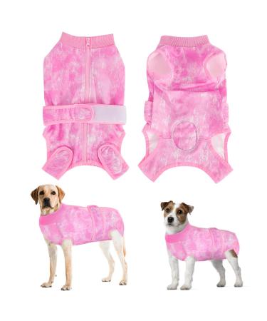 Eyein Dogebody after op breathable soft one-piece for dogs with zipper and belt to protect wounds e-neck band Alternative for pets (pink s) s rosa