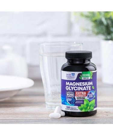 Extra Strength Magnesium Glycinate 425mg with Calcium - 120 Tablets | Bone, Heart & Muscle Health Support | Non-GMO Vegan Gluten Free - Buy Online on GoSupps.com