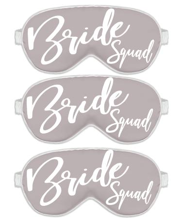 Bachelorette Party Favors - Set of 3 White Glam Bride Squad Satin Sleep Mask - Bridal Party Gifts for Bridesmaids - Silver Grey w/White Piping Eye Mask (Set3 BdSq) Gry/Wht Bride Squad (White - Silver Mask) Set of 3