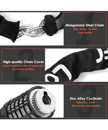 Looxmeer 90cm Bicycle Lock - High Safety Chain Lock with 5-Digit Code Hardened Steel Black - Secure Your Bike Anywhere - Buy Online on GoSupps.com