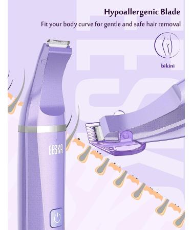 EESKA Bikini Trimmer for Women - 2-in-1 Electric Lady Clipper for Painless Hair Removal - Rechargeable IPX7 Waterproof Shaver - Purple - Buy Online on GoSupps.com