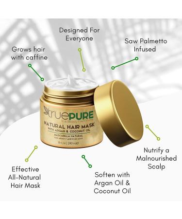 TruePure Argan Oil Hair Mask Conditioner - Deep Hydrating Treatment for Dry Damaged Hair - With Coconut, Caffeine & Jojoba - 8oz - Buy Online on GoSupps.com