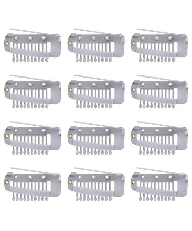 12pcs Wig Clip with Safety Pins 10-Teeth Hair Extension Snap Clips Invisible Strong Wig Combs to Secure Wig No Sew Chunni Grip Dupatta Clip for Girls Women Wig Headscarf Hijab & Tikka(Silver)