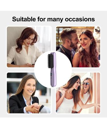 Hair Straightening Brush - USB Rechargeable & Anti-Scald Hot Brush for Silky Hair | 1 Step Heated Styling Comb for All Hair Types - Purple - Buy Online on GoSupps.com