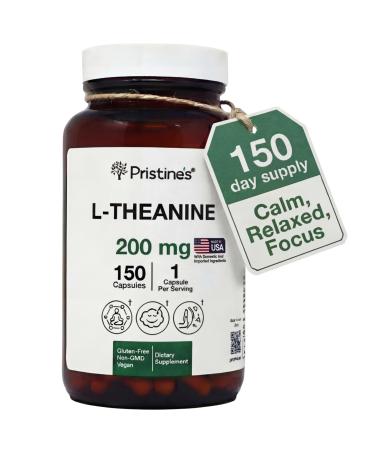 PRISTINE'S L Theanine Sleep Quality Support Amino Acid Supplement - 200MG 150 Day Supply - Relaxation & Mood Support Capsules - Vegan Non-GMO & Gluten Free