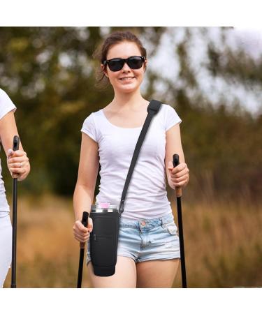 Multivalue Water Bottle Holder for Stanley Cup - Chic Tote with Strap & Phone Bag | Fits 40oz Tumbler - Ideal for Hiking (Black) - Buy Online on GoSupps.com