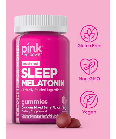 PINK Melatonin Gummies 10mg | Max Potency | Mixed Berry Flavor | Vegan Non-GMO & Gluten Free Supplement - Buy Online on GoSupps.com