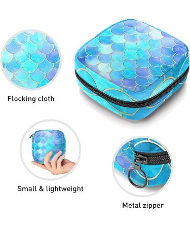 Mermaid Blue Fish Scales Period Bag | Sanitary Napkin Storage & Travel Makeup Pouch - GIAPB Color4988 - Buy Online on GoSupps.com