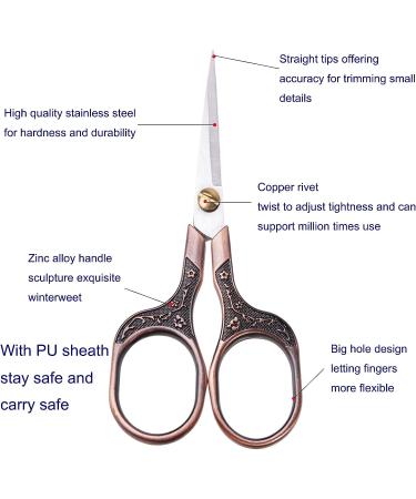 KISTARCH 2pcs 5-Inch Vintage Precision Scissors Set - Multi-Purpose Beauty Grooming Kit for Hair, Beard, and Crafts - Silver & Copper Red - Buy Online on GoSupps.com