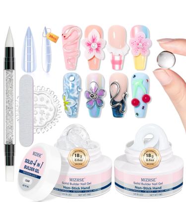 MIZHSE MIZHSE 4-in-1 Set of 2 Clear and White Solid Gels for Nail Charms 3D Nail Sculpting and Extensions 18g
