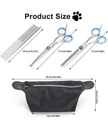 Dog Grooming Scissors Set 3PCS Blue Stainless Steel Pet Beauty Scissors with Storage Bag Pets Grooming Shears with Safety Round Tip for Pet Hair Fur Care (Thinning Shears Curved Scissor Comb) - Buy Online on GoSupps.com