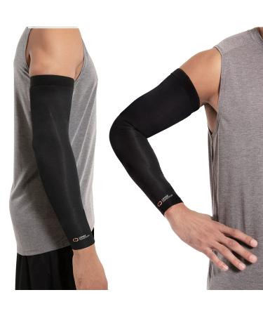 Copper Compression Arm Brace - Copper Infused Sleeve for Arms Forearm Bicep. Tennis Elbow Basketball Golf Arthritis Tendonitis Bursitis Osteoporosis Rehab Post Surgery Physical Therapy. (M) Medium (Pack of 1)