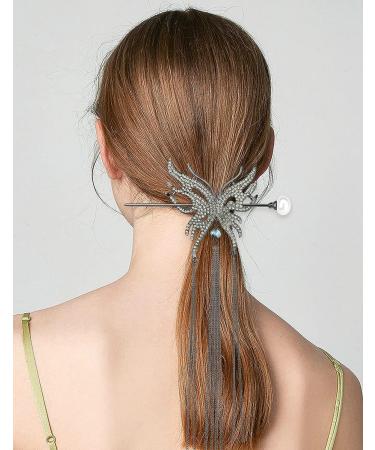 3 Pcs Butterfly Tassel Hair Sticks - Metal Rhinestone Pearl Chopsticks | Vintage Chinese Hair Accessories for Women - Buy Online on GoSupps.com