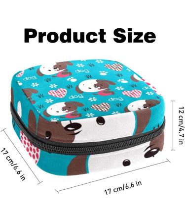 Cute Cartoon Dog Love Heart Blumen Women's Napkin Storage Bag - Portable Menstrual Cup Bag with Zipper for Teenagers & Women | International Shipping - Buy Online on GoSupps.com