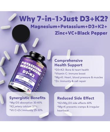 High-Potency Vitamin D3 10000IU K2 (MK-7) Potassium Magnesium Supplement - Advanced Synergistic Complex for Bone Immune Health Mood Balance & Energy Support Capsule - Buy Online on GoSupps.com