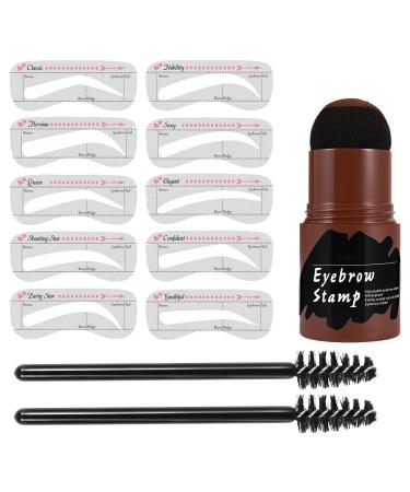Eye Brows Stencil & Stamp Kit - Eyebrow Stencils For Older Women | 10PCS Brow Card with Brow Powder & 2pcs Brushes | Perfect Eye Brow Stencil Kits for Important Occasion Home Outdoor Beginners Dark Brown