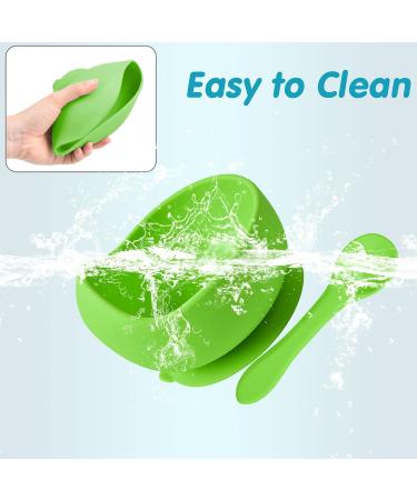 Hoseay Baby Feeding Bowls and Spoons Set | BPA-Free Silicone Toddler Weaning Kit with Suction Bowl | Easy Clean Children Tableware for Boys and Girls | Microwave & Dishwasher Safe - Green - Buy Online on GoSupps.com