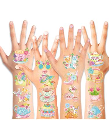 96 Tea Party Temporary Tattoos | 48 Styles Tea Party Birthday Supplies for Girls & Boys | Tea Kettle, Cupcakes | Partea Birthday Stickers - Buy Online on GoSupps.com