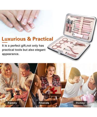 Manicure Set Professional Pedicure Nail Clippers Kit - 18 pcs Nail Care Tools - Grooming Kit with Luxurious Upgraded Travel Case (Beige/Pink) - Buy Online on GoSupps.com