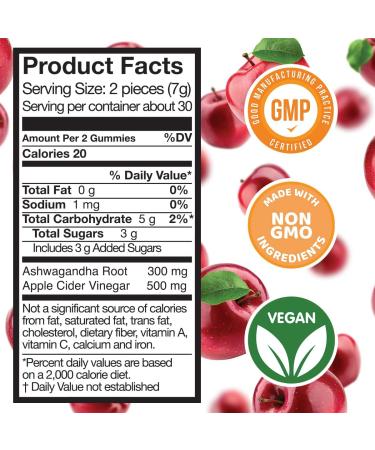 Ashwagandha Apple Cider Vinegar Gummies | Immune Support Mood & Stress Relief - Vegan Non-GMO - 60ct - Buy Online on GoSupps.com