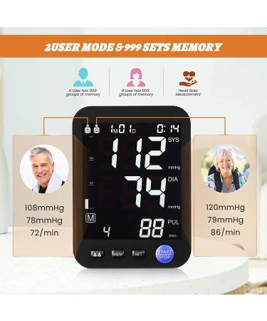 Automatic Blood Pressure Monitor with Extra Large Screen & Adjustable Cuff - 2 Users, 999 Sets Memory - LED Backlit Display - Includes Charging Cord (Black) - Buy Online on GoSupps.com
