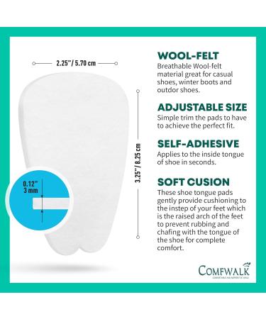 Felt Tongue Pads for Shoes - Soft Self-Adhesive Inserts (3 Pairs White) | Comfy Foot Support for All Day Wear - International Shipping Available - Buy Online on GoSupps.com
