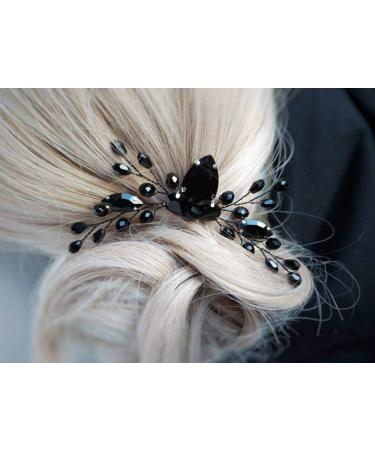 Beryuan Rhinestone Onyx Black Teardrop Hair Comb - Bridal Wedding Accessory - Buy Online on GoSupps.com