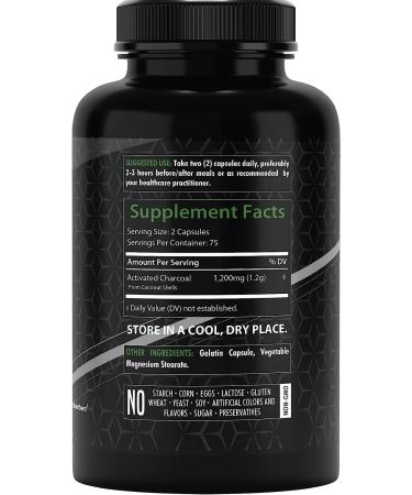 Healthfare Activated Charcoal Capsules 1200mg - 150 ct - Coconut Shell Derived, Highly Absorbent - Non-GMO - Made in USA - Buy Online on GoSupps.com