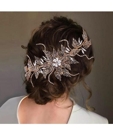 ULAPAN Rhinestone Gold Bridal Tiara Headband for Women - Wedding Hairpiece - Buy Online on GoSupps.com