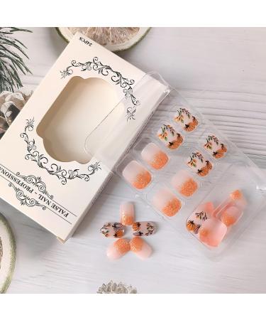 Fall Press On Nails - Short Square Fake Nails with Gold Glitter French Tip | Full Cover Autumn Design | Pumpkin Maple Leaf & Thanksgiving Nails | Glue on Acrylic Manicure - Buy Online on GoSupps.com