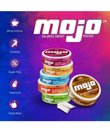 Mojo Balanced Energy Pouches | Zero Sugar & Calorie-Free | Ginseng, Yerba Mate, B-Vitamins | Orange Burst Flavor | 15 Pouches Per Can | Pack of 5 - Buy Online on GoSupps.com