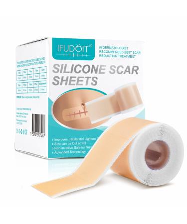 Silicone Scar Sheets (1.6 x 60 ) IFUDOIT Reusable Medical Grade Soft Silicone Gel Tape Roll Old and New Scar Removal Treatment Effectively Repair Various Types of Scars 6-8 Month Supply 1.6''x60''